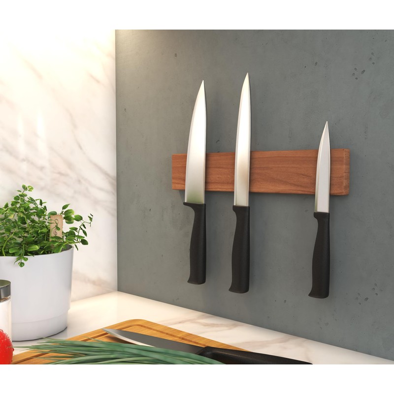 12" Manada Wall Mount Teak Knife Holder