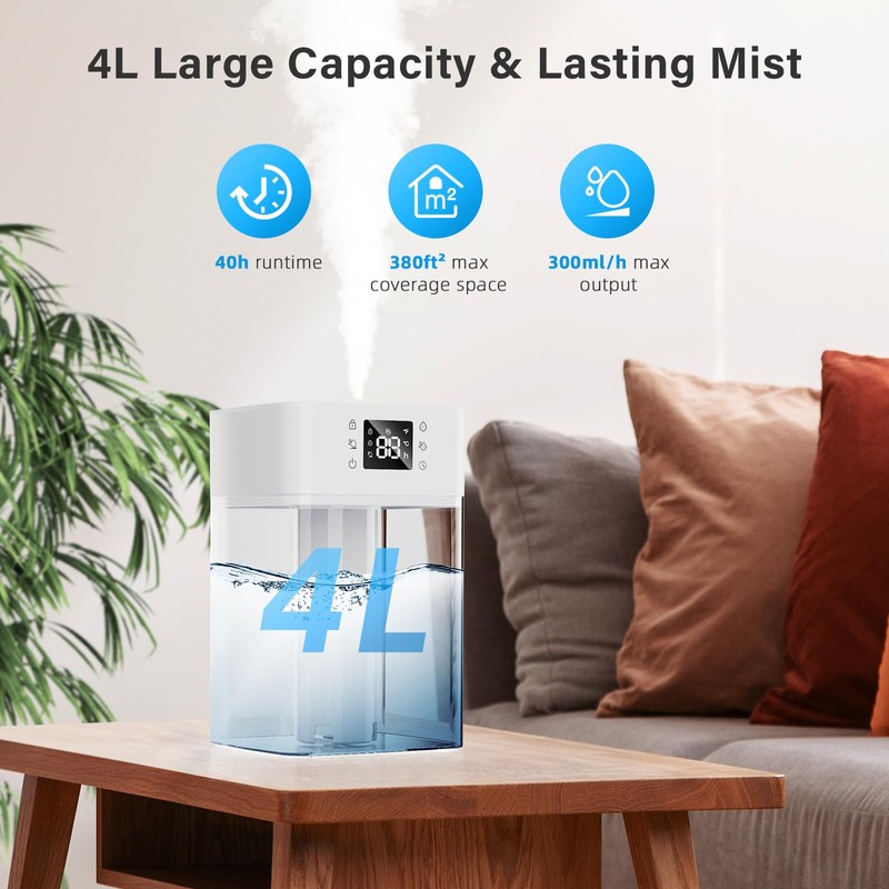 JRD 4L Humidifiers for Bedroom, Cool Mist Humidifier for Large
