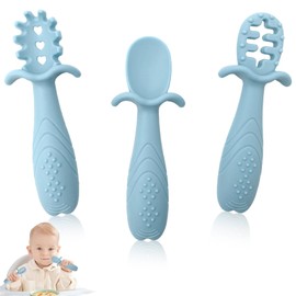 Yistoi Set of 3 Baby Learning Spoons, Learning Spoons for Baby, Complementary Food, Baby Accessories, Baby Cutlery Set from 6 Months, Suitable for Babies Complementary Learning, Interesting and Cute