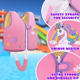 OSHYLE Swim Vest for Kids Toddler Floaties Vest with Safety Strap Buoyancy Aid (R-Unicorn, S(1-3))