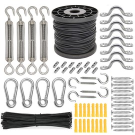 Outdoor Lights Hanging Kit,Globe String Lights Suspension Kit,Outdoor Light Guide Wire,Includ 164ft Black Vinyl-Coated 304 Stainless Steel Cable, Hooks and Turnbuckle Wire Rope Tension