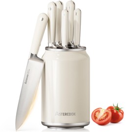 Astercook 6-Piece Kitchen Knife Set with Soda Can-Inspired Block, Full Tang High Carbon Stainless Steel Knives, Retro Cream Design, Dishwasher Safe Knife Sets & ABS Handles - Perfect Kitchen Gifts