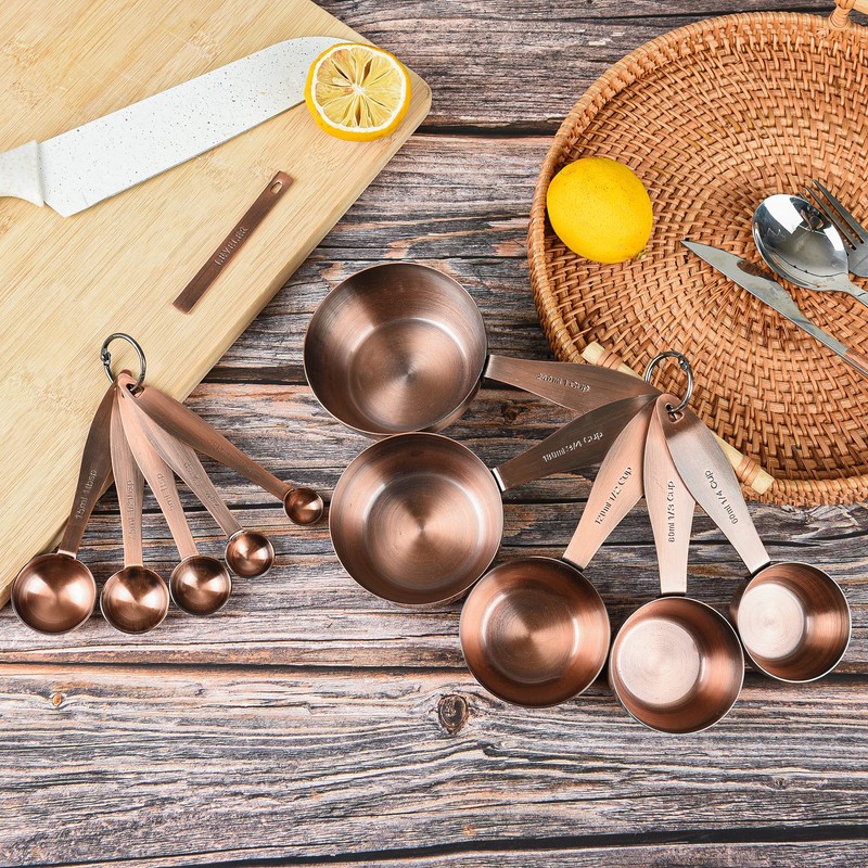 Copper Plated Measuring Cups and Spoons Set with 5 Copper