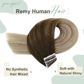 YoungSee Tape in Hair Extensions Human Hair 12inch Balayage Hair Extensions Tape in Human Hair for Short Hair Dark Brown to #16 with #60 Blonde Seamless Tape in Hair Extensions for Women 20pcs 30g