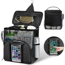 Attmu Portable Shower Caddy College Tote Bag, Quick Dry Hanging Toiletry Bag, Large Capacity Mesh Shower Caddy Portable for College Dorm Room Essentials for Boys and Girls for Bath Camping (Black)