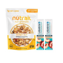 Nutrail Nut Granola Cereal Honey Nut Sweet & Crunchy Naturally Flavored Gluten Free Grain Free Keto Certified Low Carb Healthy Breakfast Cereal 22 OZ + Bonus 2 Sugar -Free White Peach Hydration Sticks