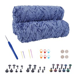 NAHUAA Chenille Wool for Crocheting, 3 x 100 g (3 x 150 m), Fluffy Wool for Knitting and Crocheting, Cuddly Wool with Crochet Accessories, Soft Plush Wool for Blankets, Scarves, Crafts, Ash Blue