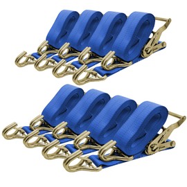 SALUINOKI 8Pack 2 inch Ratchet Straps Heavy Duty 15 ft J Hook with Anti-Loss Lock, 2 inch Tie Down Straps for Trucks, Cargo Straps Ratcheting Blue