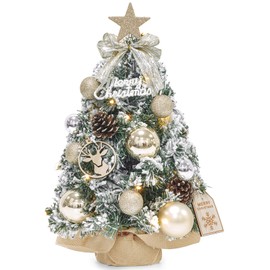 Dewur Mini Christmas Tree Small with Lighting LED Table Artificially Decorated for Christmas Decoration (40 cm Champagne Gold)
