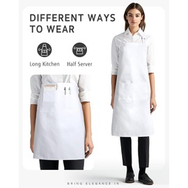 Bonnin Adjustable Bib Apron with 2 Pockets Chefs Apron Professional Quality Butchers Restaurant Kitchen Baking Gardening Coffee house School College Cotton Apron for Men Women with Long Ties(1, WHITE)