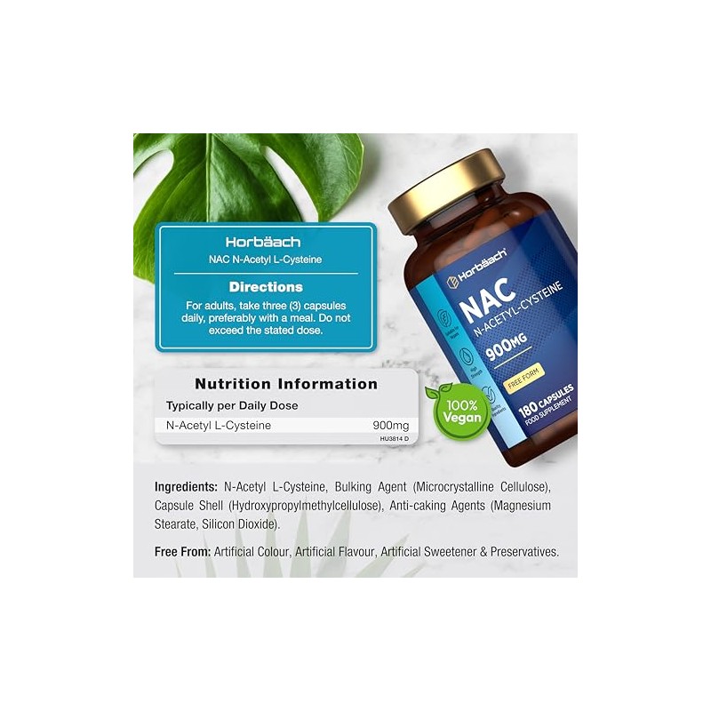 NAC N-Acetyl-Cysteine 900mg Supplement | 180 Vegan Capsules | Amino