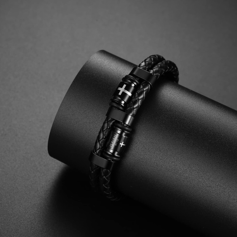 ASUWISH Bible Verse Cross Bracelets for Men Multi-Layer Braided Leather