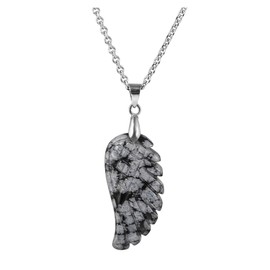 JSDDE Gemstone Charm Pendant, Reiki Healing Stone, Carved Wings, Angel Wings Pendant Necklace, Lucky Charm Pendant, Stainless Steel
