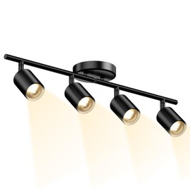 Lavendex LED 4 Light Track Lighting Kit, Black Ceiling Spotlights, Modern Track Light Fixture with Flexibly Rotatable Light Heads for Kitchen, Living Room, Bedroom, Includes 4 x GU10 Bulb