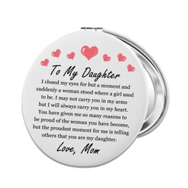 PLITI Daughter Graduation Gift Proud of Daughter Gift to My Daughter Wedding PU Leather Compact Mirror from Mom (Daughter Closed LCM)