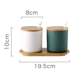 OnePine Set of 2 Sugar Bowl, Ceramic Spice Jar Condiment Pots with Bamboo Lid and Ceramic Spoon for Home and Kitchen