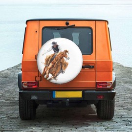 Cowboy Spare Tire Cover Watercolor Cowboy Riding a Horse Ride Calf Roping Painting Polyester Universal Wheel Tire Cover for Trailer Camping Weatherproof for Rv SUV Truck Camper Travel 15 inch