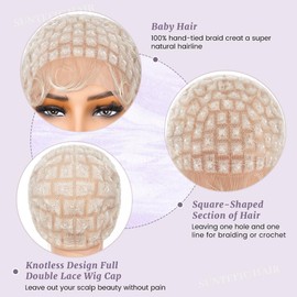 Braided Wig Cap With Baby Hair Crochet Wig Cap For Crochet Braids Hair Glueless Double Full Hd Lace Wig Caps For Black Women(#613 Blonde,123 Sections)