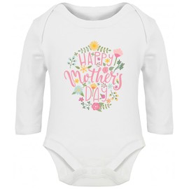 Hippowarehouse Happy Mother's Day Flower Floral Baby Vest Bodysuit (Long Sleeve) Boys Girls White