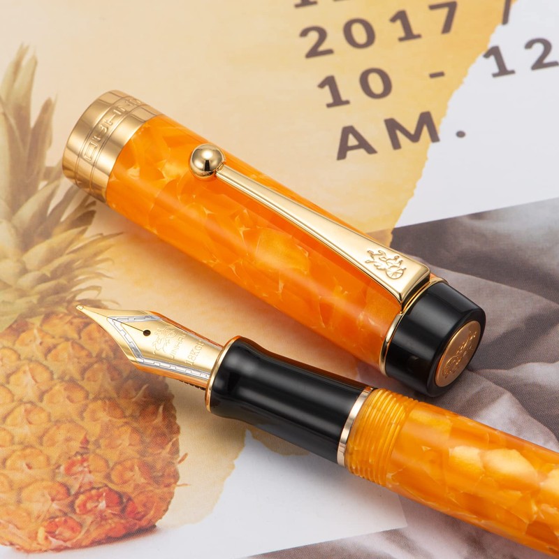 Jinhao 100 Classic Fountain Pen Orange Marble Celluloid Fine Point