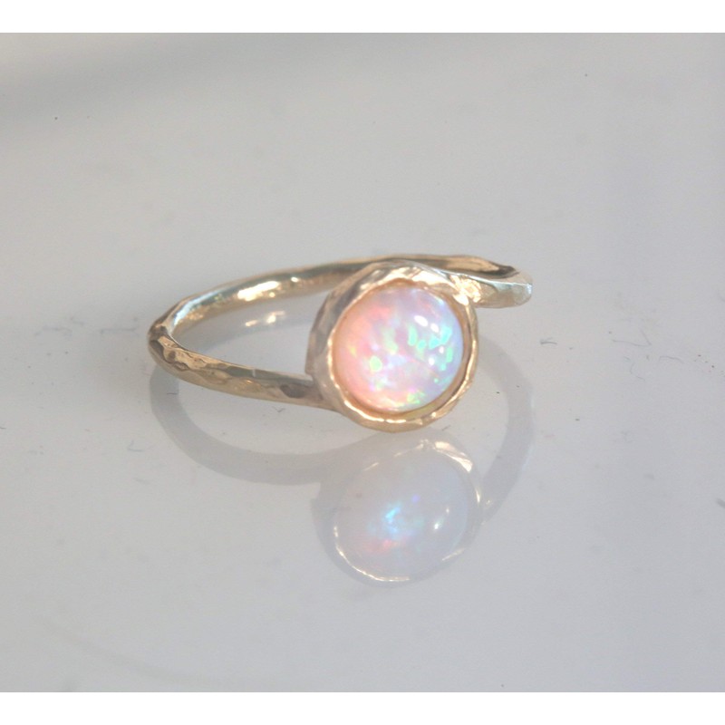 Custom Opal Ring October Birthstone Blue Opal Jewelry 14K Gold