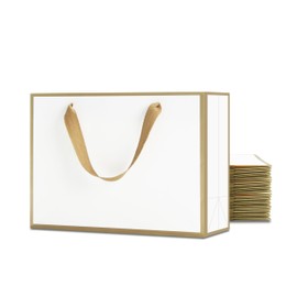 YUEYANG White and Gold Gift Bags Bulk,20Pcs 10.5"x4.25"x8"White and Gold Frame Gift Bags with Handles,Birthday Bags,Merchandise Bags,Party,Any Occasion