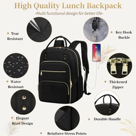 15.6 Inch Laptop Backpack, Lunch Backpack for Women, Water Resistant Work Backpack with USB Charging Port, Travel Backpack