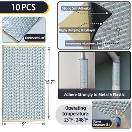 TroyStudio Vibration Damping Mat, 10 pcs 15.7 x 9 x 0.08 Inches Self-Adhesive Sound Deadening Sheets, Aluminum Foil Noise Dampening Panels for Duct Wrap, Pipes, Engine, Water Pump, Audio, Car