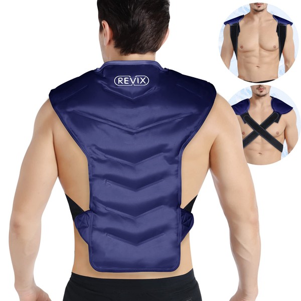 REVIX Large Ice Pack for Back and Shoulder Pain Relief, Reusable Gel Cold Pack for Full Back Swelling, Bruises & Sprains and Injury Recovery, Soft Plush Lining, Flexible and Long Lasting, Navy