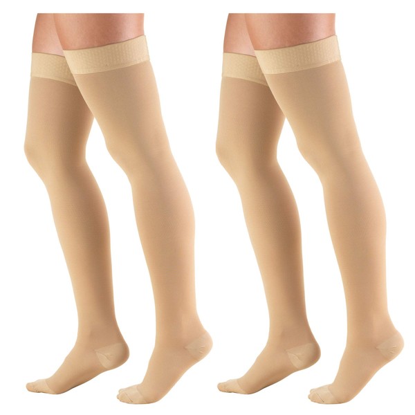 Truform Compression 30-40 mmHg Thigh High Dot Top Stockings Beige, Large, 2 Count (8848BG-L 2PK)