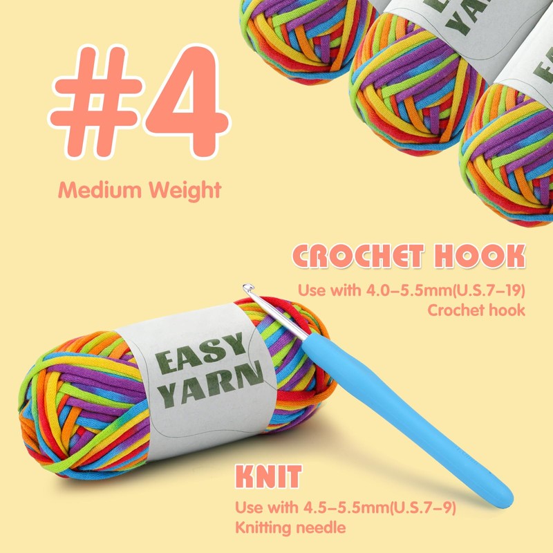 1.76Oz/87.5Yds Rainbow Beginner Crochet Yarn, Yarn for Crocheting and Knitting,