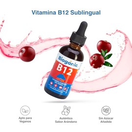Vitamina B12 Líquida Sublingual Bioganic | Suplemento Alimenticio Sabor Arándano | Presentación Individual | 240 Porciones en envase de 60 ml | Apta p