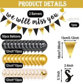 Farewell Party Decoration, We Will Miss You Decoration, We Will Miss You Banner, Triangle Flag Banner, Good Luck Balloons, Party Accessories for Retirement, Decoration for Retirement Party and