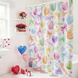 Mocsicka Valentines Shower Curtain Conversation Heart Shower Curtain Set for Bathroom Romantic Love Candy Bathroom Decor Vintage Y2K Theme Valentines Gift for Bathtub (Colorful, 71x71inch)