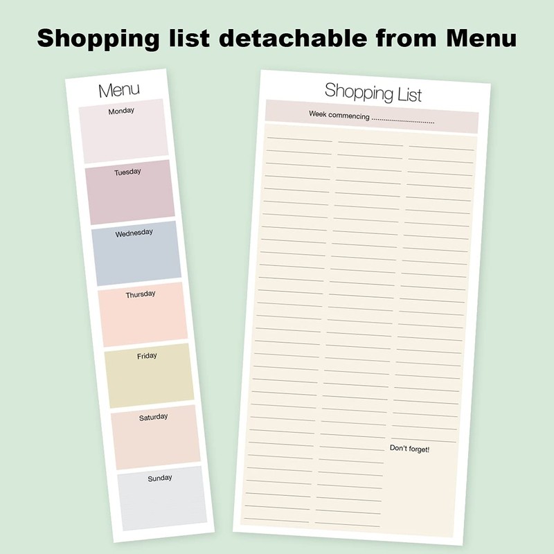 Shopping List Pad with detachable Weekly Meal Planner. 50 sheets
