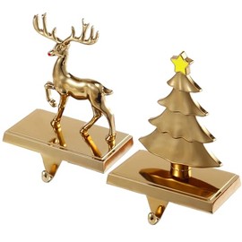 Yuokwer Christmas Reindeer Stocking Hanger for Mantel，Deer Stocking Holder Set for Mantle -Metal Reindeer Stocking Holder for Fireplace and Christmas Party Decoration (New Deer Set)