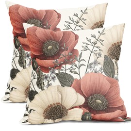 Vintage Flower Pillow Covers 20x20 Inch Rustic Floral Botanical Pattern Throw Pillow Covers Set of 2 Farmhouse Pillowcases Cotton Linen Cushion Covers for Couch Bed Sofa Chair Indoor Outdoor Decor