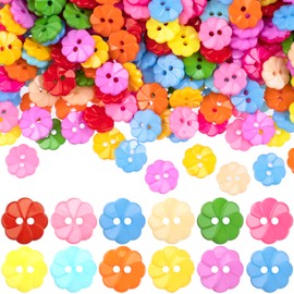 BEIQIYA 300pcs Flower Buttons, Spring Resin Flower Shaped 2 Hole Sewing Buttons, Decorative Plastic Fasteners for Sewing Clothes Accessories DIY Crafts Scrapbooking Decoration- Colorful