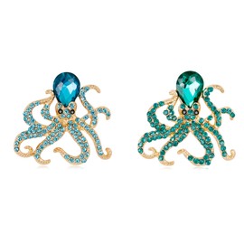 2 Pcs Cartoon Octopus Anmial Brooch Pin Set Water Drop Crystal Rhinestone Brooch for Women Girls Jewelry Gifts