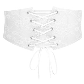 WOWOGO Women Elastic Corset Belt Clear PVC Lace Wide Stretch Waist Belt for Renaissance Pirate Halloween Dress