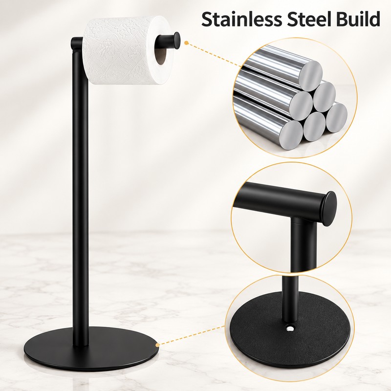 Freestanding Stainless Steel Toilet Paper Holder Bathroom Stand – Modern