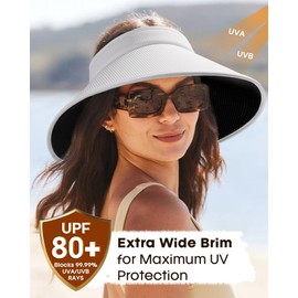 FURTALK Sun Hats for Women Sun Visor Hat UV Protection Wide Brim Summer Beach Hats White