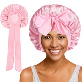 Shower Cap Silk Bonnet for Sleeping - Smooth satin headscarf with an adjustable tie band - This satin bonnet is perfect for curly hair, long braids, and twists