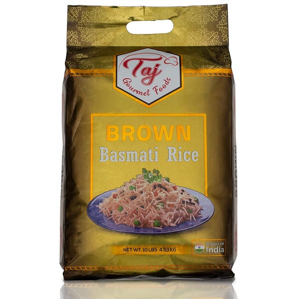 TAJ Gourmet Brown Basmati Rice, Naturally Aged, 10-Pounds