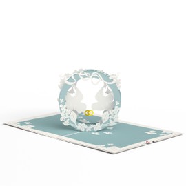 Lovepop® 3D Pop-Up Wedding Card Happily Ever After Light Blue Premium Card for Wedding with Doves and Rings Includes Envelope and Hidden Compartment for Money and Vouchers