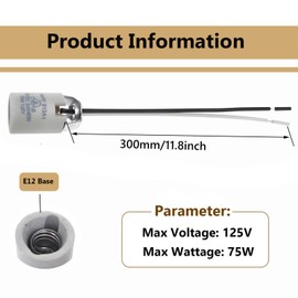 FINELED E12 Candelabra Screw Ceramic Socket,E12 UL Listed Candelabra Porcelain Lampholder with 10 Inch Lead Wires (3PACK)
