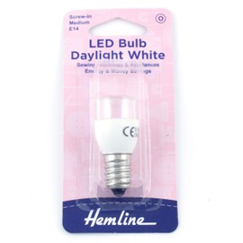 Hemline LED Sewing Machine Bulb – Medium 0.7W/220V SES Screw in Cap for Universal Sewing Machines and Appliances, Daylight White Replacement Bulb – 22 x 48mm (0.875 x 1.875in) Type E14