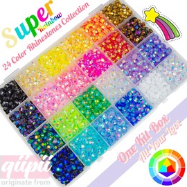 qiipii 24 Color 6mm Jelly Resin Rhinestones w B7000 Jewelry Glue for Bedazzling Flatback Stones Colorful Resin Non-Hotfix AB Gems Diamonds Bulk for Nails Eyes Face Makeup Crafting Tumblers DIY Crafts