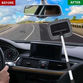 Windshield Window Cleaner Tool,Windshied Car Window Cleaner,Car Windshield Cleaner Tool,Extendable Handle Inside Car Window Cleaner, with Reusable Microfiber Pads for Car & Home Window Cleaning(1 Set)