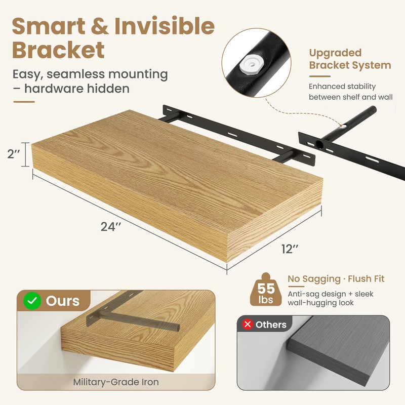 FLYJOE 24 Inch Long Floating Shelves for Wall Set of